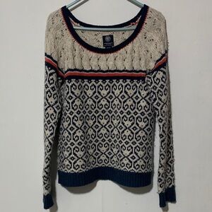 American Eagle Outfitters Navy and Cream Patterned Sweater
